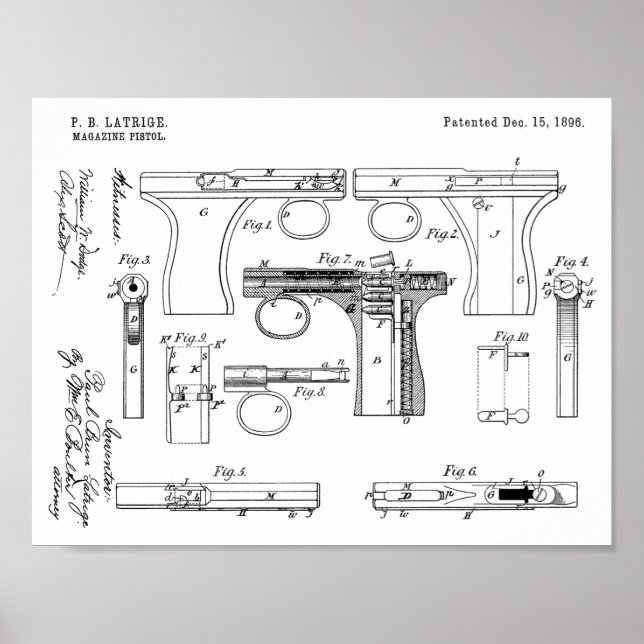 1896 Gun Magazine Patent Art Drawing Print (Front)