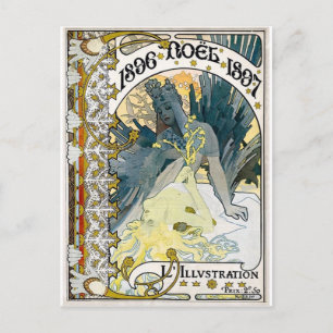 1896 NOEL 1897 Alphonse Maria Mucha Holiday Postcard