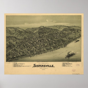 1896 Sistersville WV Bird's Eye View Panoramic Map Poster