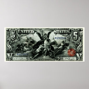 1896 US Five Dollar Silver Certificate Poster