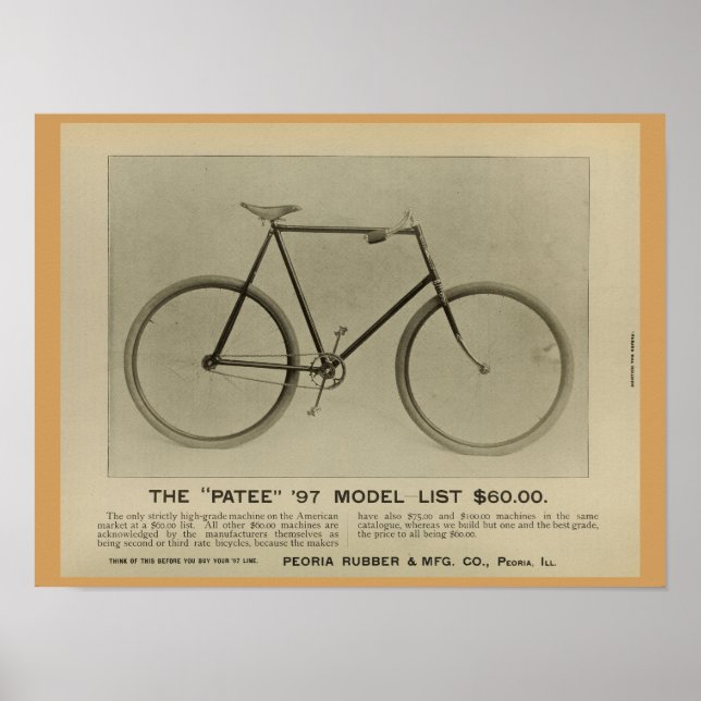 1896 Vintage Patee Bicycle Magazine Ad Art Poster (Front)