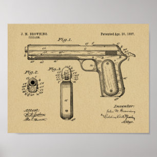 1897 Browning Gun Patent Art Drawing Print