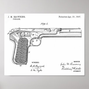 1897 Browning Gun Patent Art Drawing Print