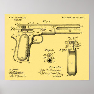 1897 Browning Gun Patent Art Drawing Print