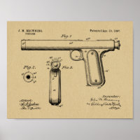 1897 Browning Gun Patent Art Drawing Print