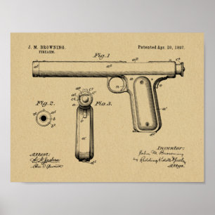 1897 Browning Gun Patent Art Drawing Print