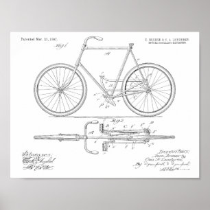 1897 Chainless Bicycle Patent Art Drawing Print