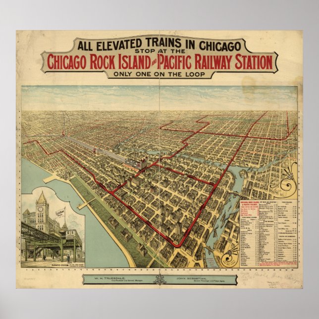 1897 Chicago, IL Birds Eye View Panoramic Map Poster (Front)