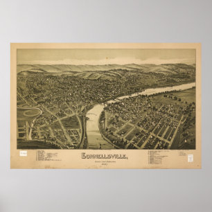 1897 Connellsville PA Birds Eye View Panoramic Map Poster