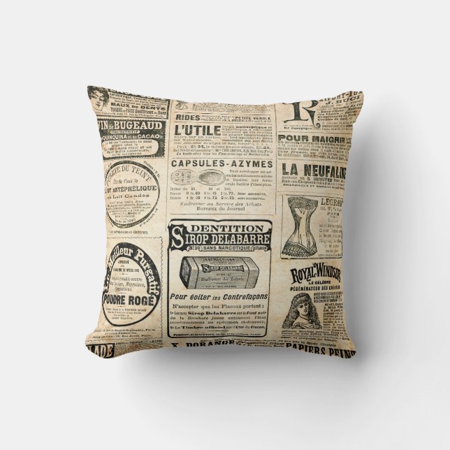 1897 French Newspaper Advertisement Cushion (Front)