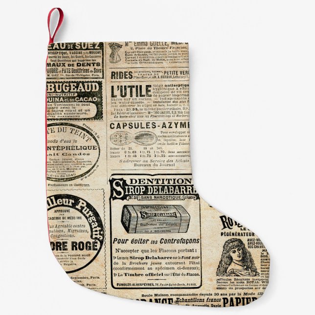 1897 French Newspaper Advertisement Small Christmas Stocking (Front)