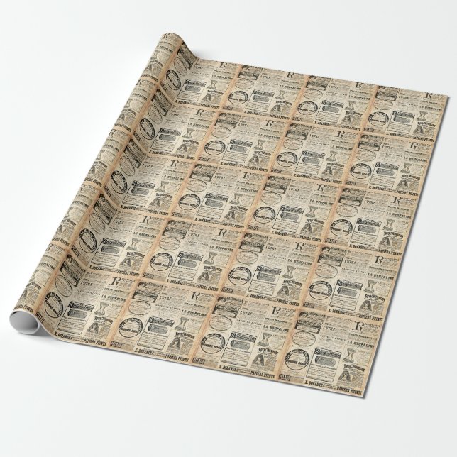 1897 French Newspaper Advertisement Wrapping Paper (Unrolled)