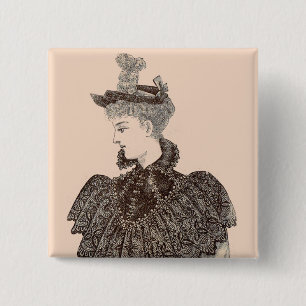 1897 Victorian woman 15 Cm Square Badge