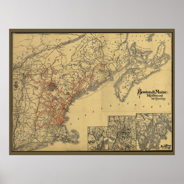 1898 Boston to Maine Railroad Map Poster (Front)