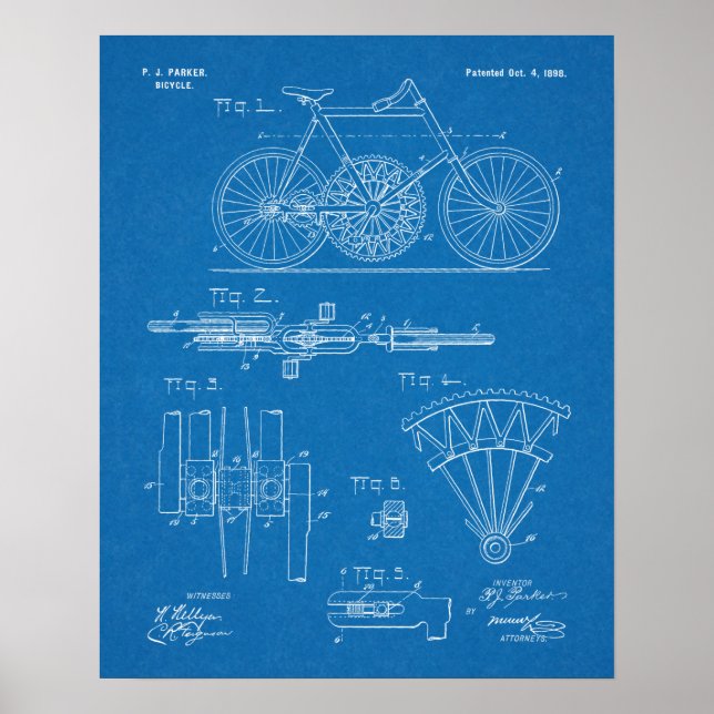1898 Chainless Gear to Gear Bicycle Patent Print (Front)
