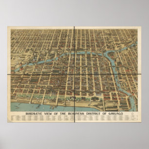1898 Chicago, IL Birds Eye View Panoramic Map Poster