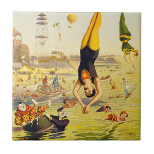 1898 Coney Island Sideshow Poster Ceramic Tile
