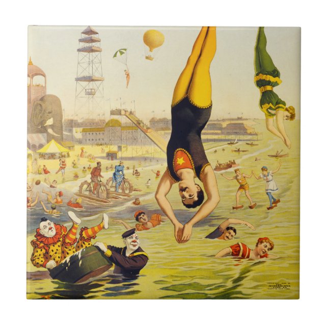 1898 Coney Island Sideshow Poster Ceramic Tile (Front)