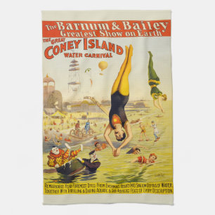 1898 Coney Island Sideshow Poster Tea Towel