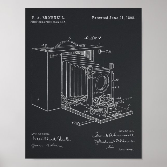 1898 Folding Camera Patent Art Drawing Print (Front)