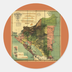 1898 Official Map of Nicaragua Classic Round Sticker