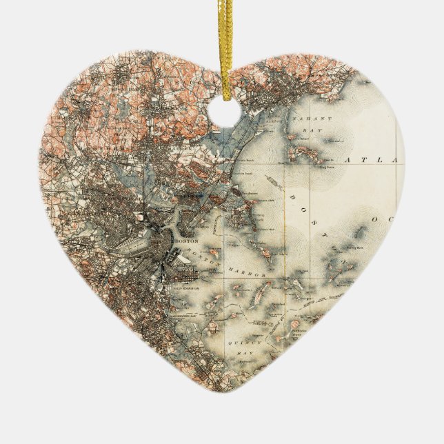 1898 Topographical Map of Boston Massachusetts Ceramic Ornament (Front)