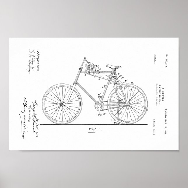 1898 Vintage Bicycle Patent Art Print (Front)