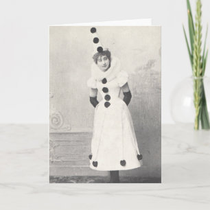 1898 Woman in Clown Costume, Antique Photograph Card
