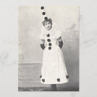 1898 Woman in Clown Costume, Antique Photograph Invitation