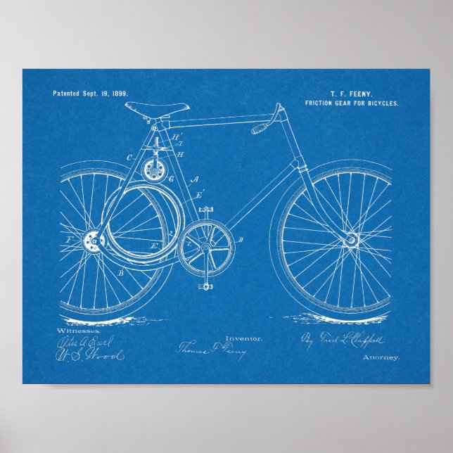 1899 Bicycle Gear Patent Art Drawing Print (Front)