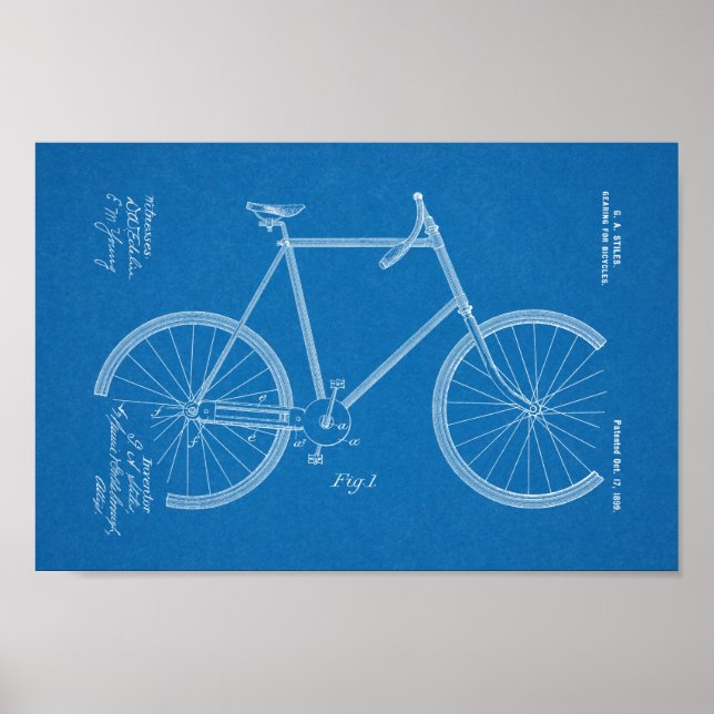 1899 Bicycle Gearing Patent Art Drawing Print (Front)