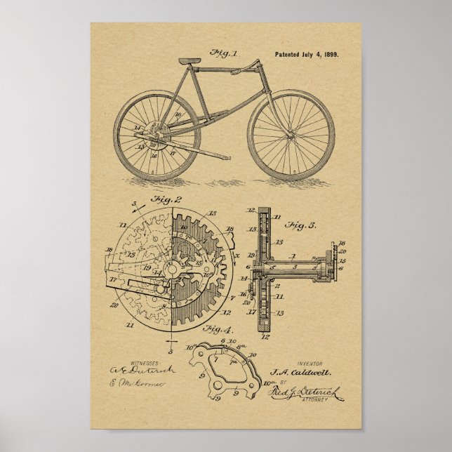 1899 Lever Propelled Bicycle Patent Art Print (Front)