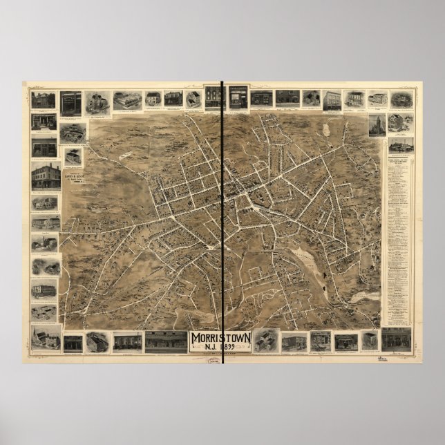 1899 Morristown, NJ Birds Eye View Panoramic Map Poster (Front)