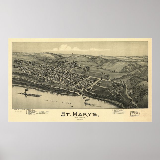 1899 St. Mary's, WV Bird's Eye View Panoramic Map Poster (Front)