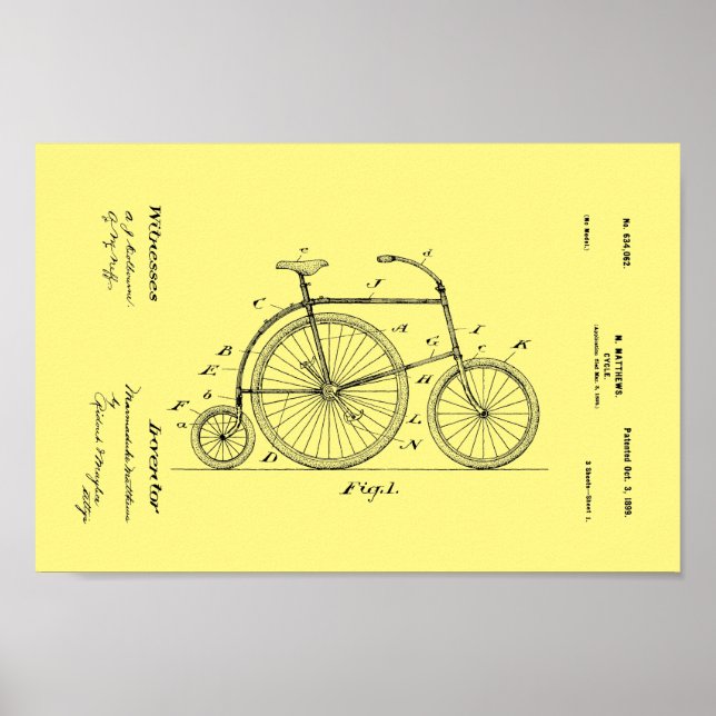 1899 Vintage Bicycle Patent Art Print (Front)