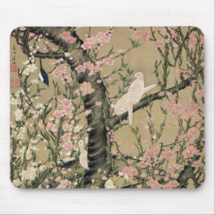 18.桃花小禽図, 若冲 Peach Blossoms & Small Birds, Jakuchū Mouse Pad