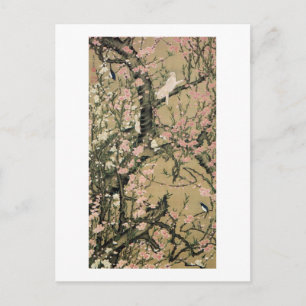 18.桃花小禽図, 若冲 Peach Blossoms & Small Birds, Jakuchū Postcard