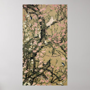 18.桃花小禽図, 若冲 Peach Blossoms & Small Poster