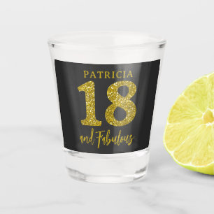 18 and Fabulous Photo Black Gold 18st Birthday Shot Glass
