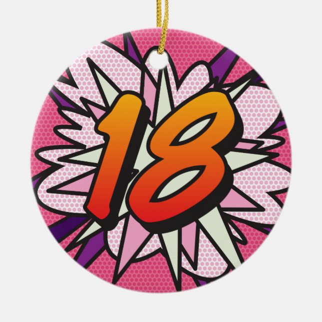 18 Birthday Photo Fun Retro Comic Book Pink Ceramic Ornament (Front)