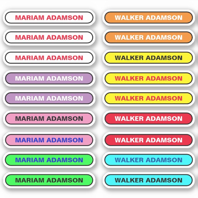 18 Colourful Name Stickers for Kids' Belongings (Front)