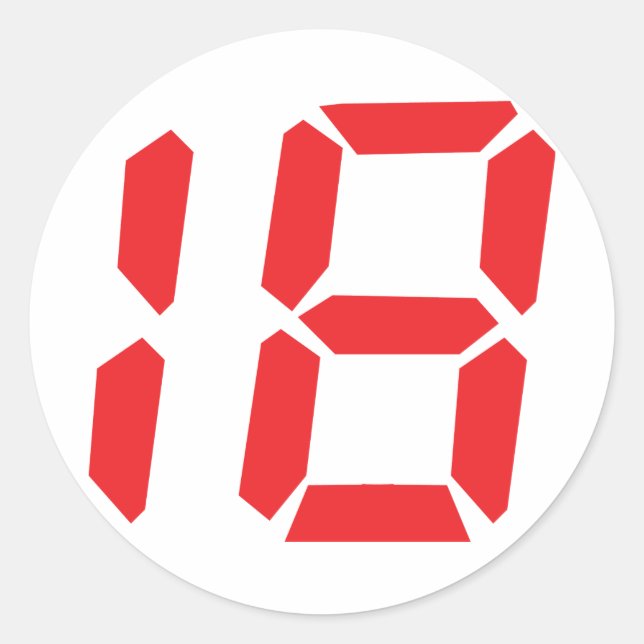 18 eighteen red alarm clock digital number classic round sticker (Front)