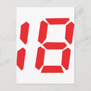 18 eighteen red alarm clock digital number postcard