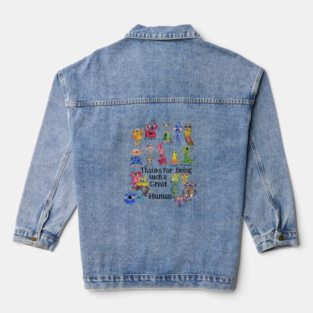 18 Funny Cartoon Aliens Express Thanks Denim Jacket (Back)