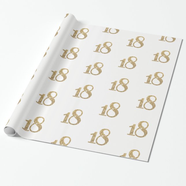 18 GOLD GLITTER NUMBER glamourous sparkly birthday Wrapping Paper (Unrolled)