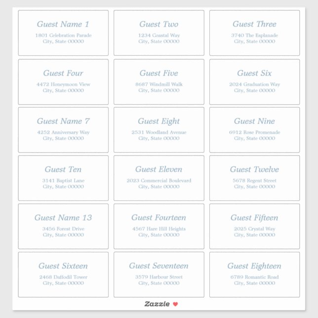 18 Guest Address Labels White Dusty Blue Sticker (Sheet)