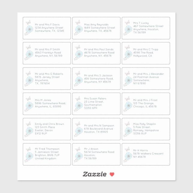 18 Individual Name Address Wedding Guest Floral (Sheet)