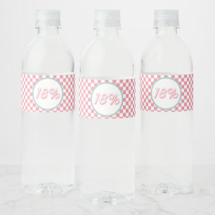18 Percent Groovy Pink Check 18th birthday Water Bottle Label