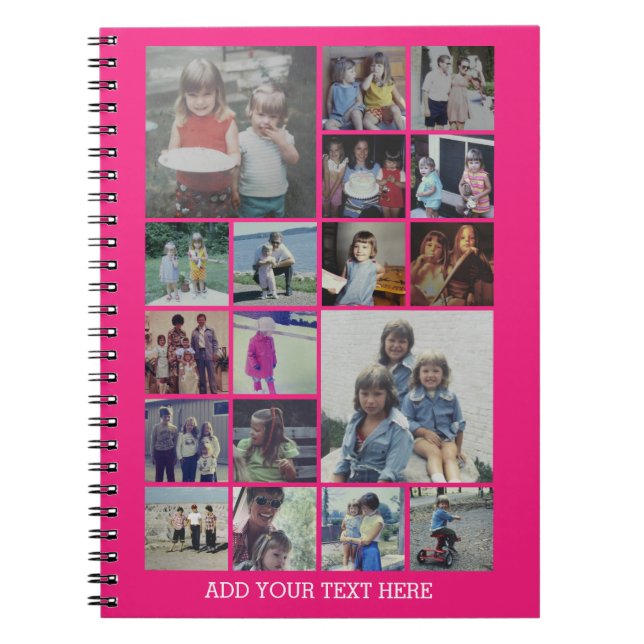 18 Photo Collage and Text - Can Edit Hot Pink Notebook (Front)