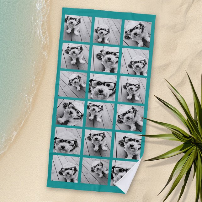18 Photo Collage - CAN EDIT background colour Beach Towel (Personalized Beach Towel - Photo Collage -- Use Color or Black and White Photos)